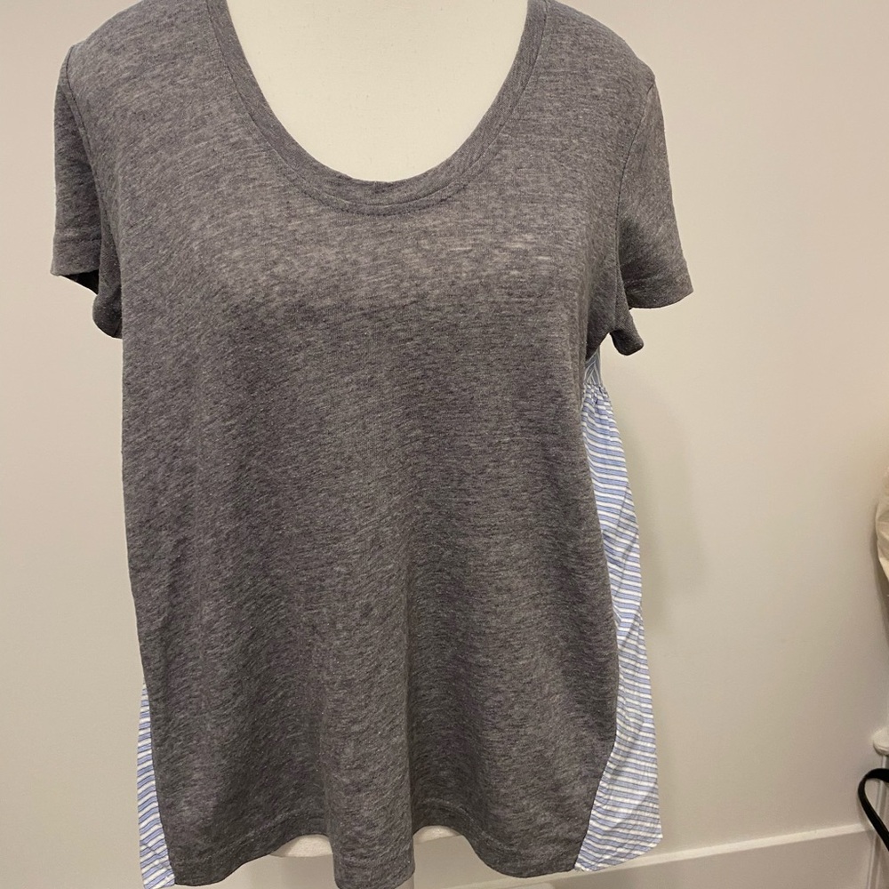 Deletta Heather Gray Top with Blue Stripes